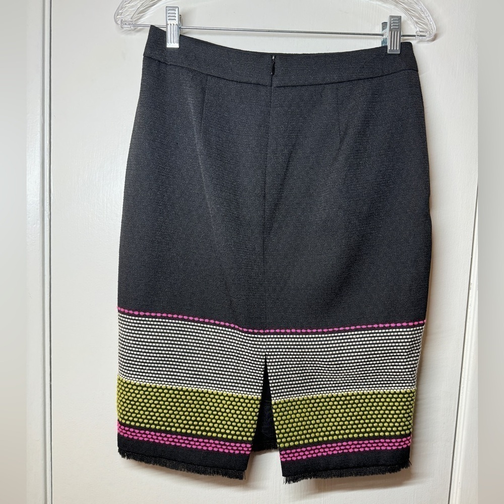 Trina Turk Pencil A Line Textured Cotton Wool Blend Black Pink Striped Skirt 2 - Picture 8 of 13